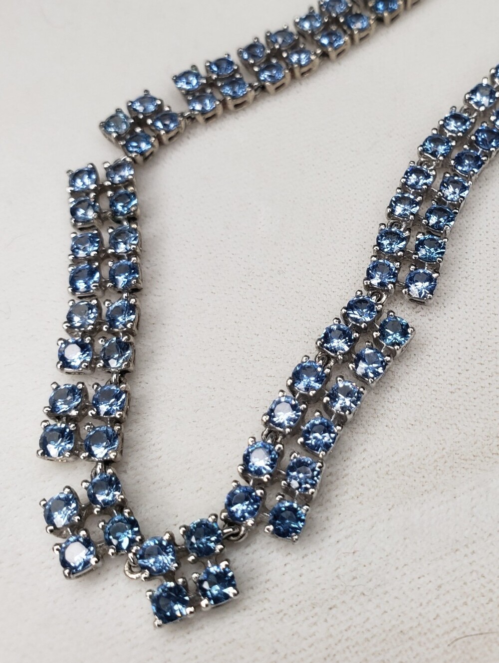 Sterling Silver Aquamarine Double Tennis Necklace - Women Jewelry